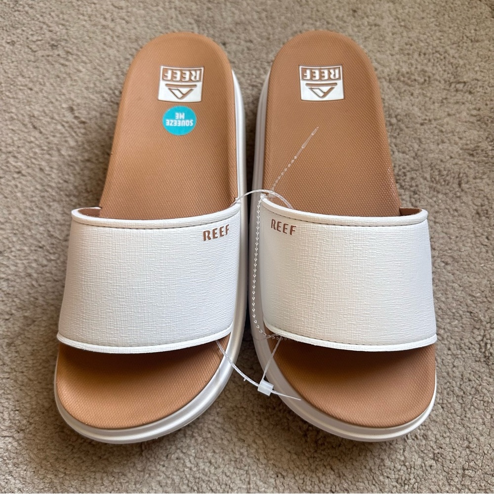 Reef cushion bondi bay white platform Slide Sandals size 8